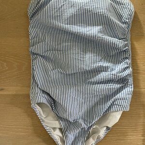 J. Crew Blue and White Seersucker One Piece Swimsuit
